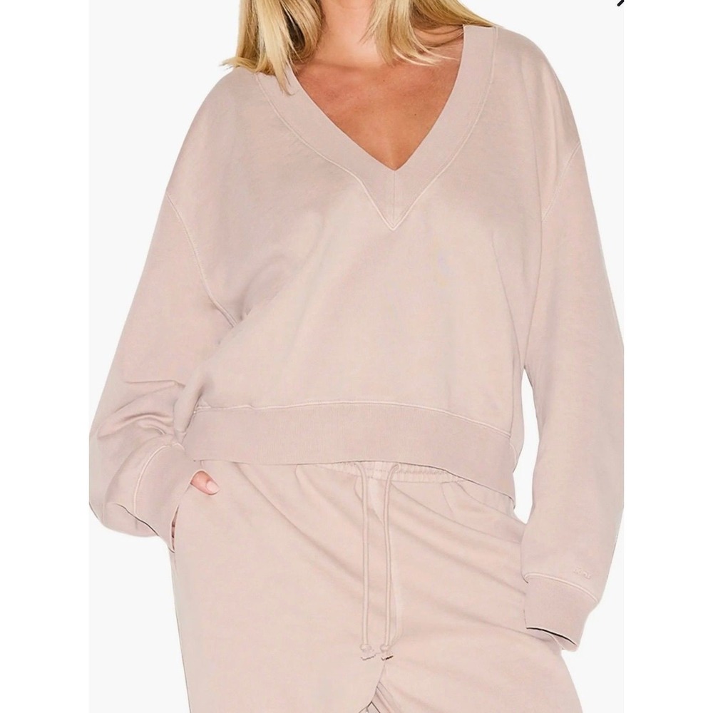 skims boyfriend fleece v neck pullover light fawn XL Oversized‎ Comfy Pastel